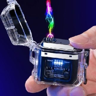 New Outdoor Windproof Waterproof Double Arc Cigarette Lighter Transparent Body Lighter USB Pulse Lighter Camping Lighter