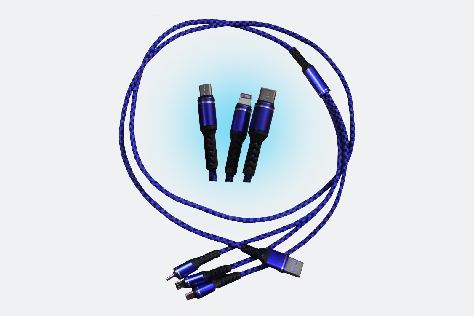 3 In 1 Charging Cable - 3A Fast Charging Cable for Android / Type C / i phone - in Random Colours