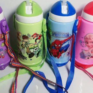 Good Quality Plastic Students Water Bottle Straw & straps 500ml Cartoon Character Water Bottle for Kids unique printing Design