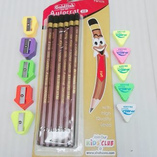 pack of 12 Gold fish led pencil with 5 Rubbers and 5 sharpeners