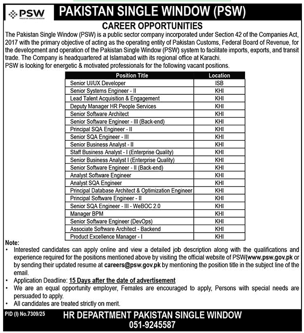 Pakistan Single Window Jobs March 2026 Apply Online Software Engineers & Others PSW Latest
