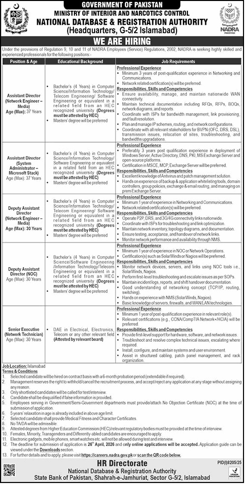 NADRA Jobs April 2026 Apply Online Deputy / Assistant Directors & Senior Executive Latest