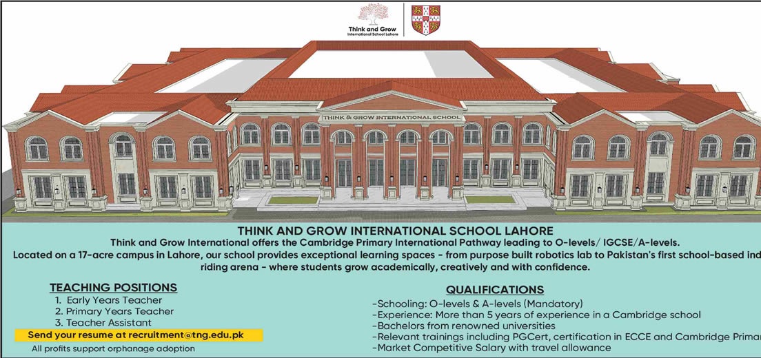 Think and Grow International School Lahore Jobs 2026 April / May Teacher & Teaching Assistant Latest