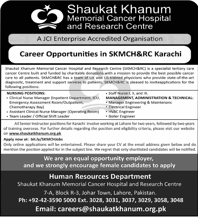 Shaukat Khanum Hospital Karachi Jobs May 2026 Apply Online Nurses, Electrical Engineer & Others SKMCH&RC Latest