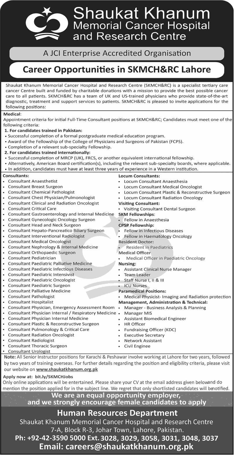 Shaukat Khanum Hospital Lahore Jobs May 2026 Apply Online Medical Consultants, Nurses & Others SKMCH&RC Latest