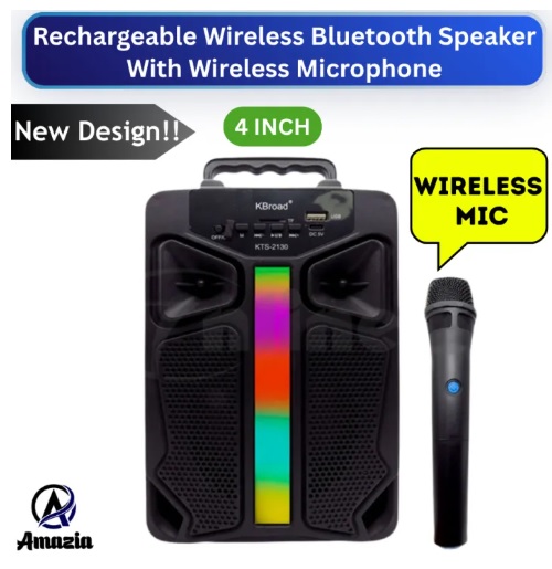 Rechargeable Portable Bluetooth Wireless Speaker Rgb With FREE Wireless Microphone Big Sound System Loud Speaker RGB With Wireless Mic High Stereo Bass & Woofer For Home MP3 Player Mobile Speaker For PC Computer & Laptop - Support USB , SD Card , FM Radio