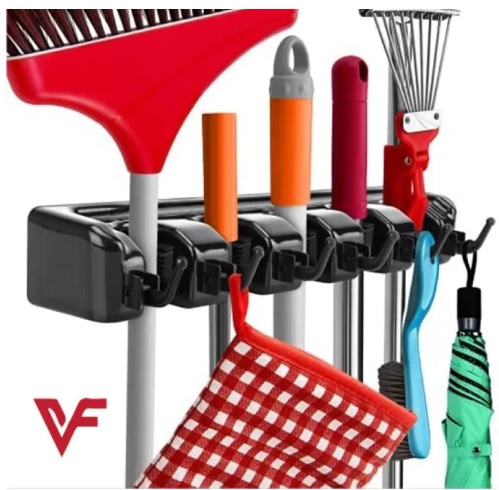 Mop And Broom Holder Wall Mount Heavy Duty Broom Holder Wall Mounted Or Tool Organizer For Home Garden Garage And Storage (5 Positions With 6 Hooks)