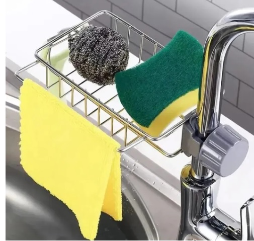 Sponge Holder for Kitchen Stainless Steel Faucet Rack Adjustable Sink Caddy Organizer Soap Drainer Bathroom Accessories